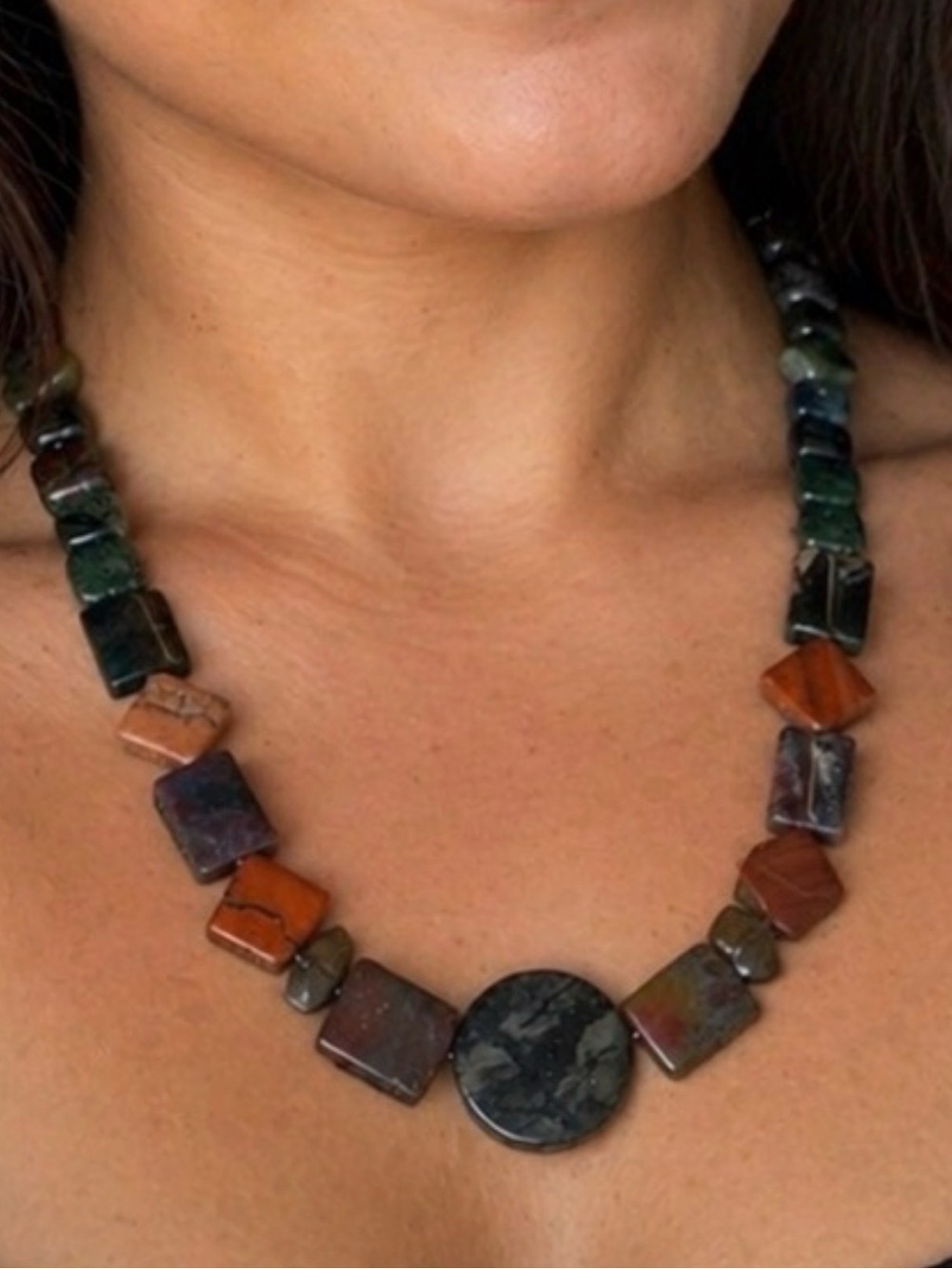 Handcrafted Multicolor Stone Statement Necklace - Natural Earth Tones